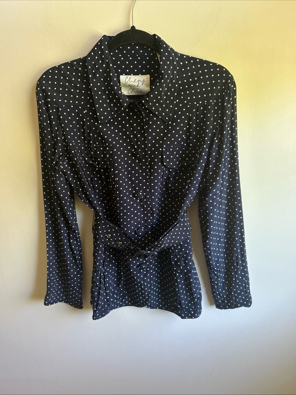 Moschino Cheap & Chic ?Silk Polka Dot Blue Long Sleeve Top Blouse Blazer Sz8